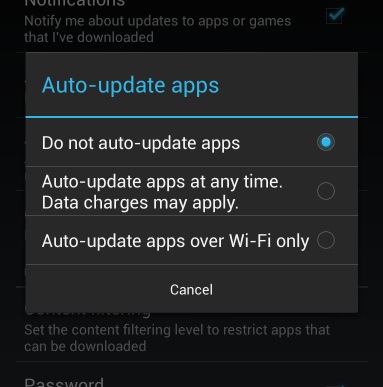 disable auto app updates on android